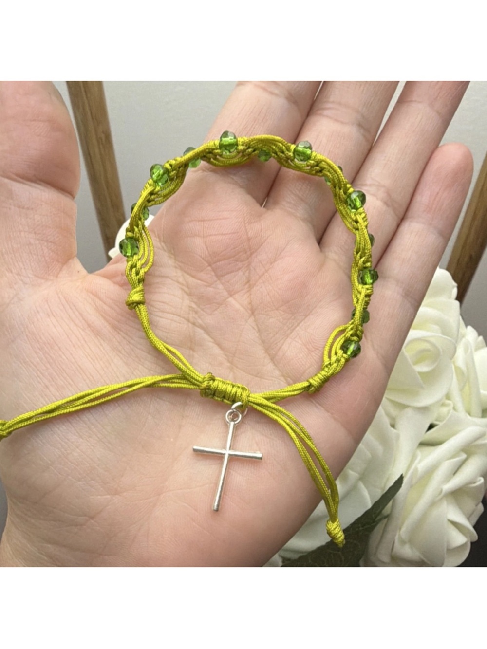 Green Beaded Cross Friendship Bracelet
